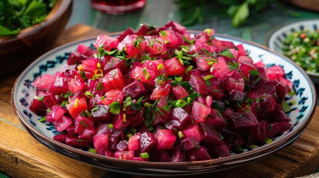 Classic Turkish Starters Red Beet Salad Known as Pancar Salatasi Mezesi