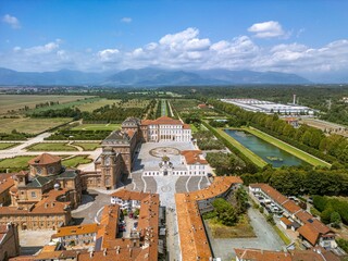 The drone aerial view of The Palace of Venaria (Italian: Reggia di Venaria Reale) , is a former...