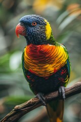 Colorful Parrot: A close-up of a brightly colored parrot perched on a branch, showcasing its vibrant feathers and sharp beak.