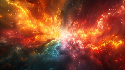 A detailed scene featuring starburst patterns with radiant colors, creating a dynamic and energetic feel. The vibrant colors explode from the center, filling the scene with energy and movement. 
