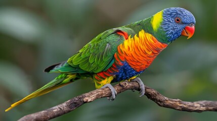 Colorful Parrot: A close-up of a brightly colored parrot perched on a branch, showcasing its vibrant feathers and sharp beak.