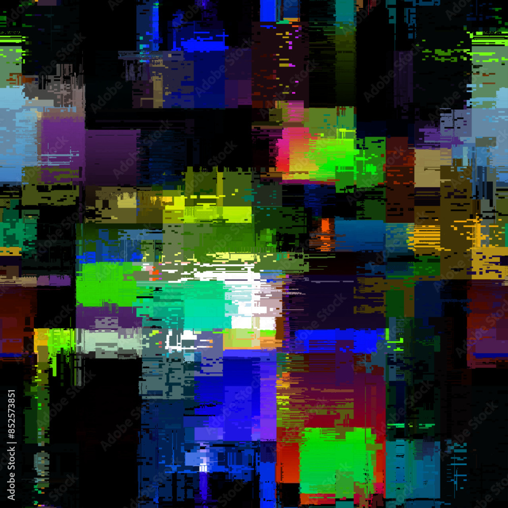 Poster Creative glitch texture. Seamless vector pattern. Grunge glitch dark colours background