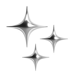 3d chrome star shapes with sleek, shiny silver surfaces. Isolated abstract elements in y2k style for futuristic, cosmic, celestial, sci-fi designs, adding a modern, glossy touch, spark, and glitter
