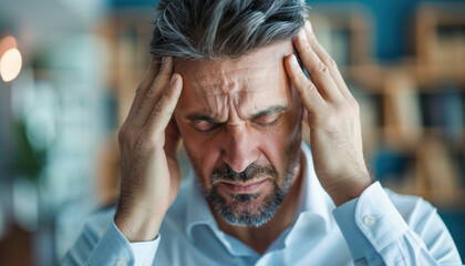 Man holding his head with his hands in pain