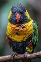 Colorful Parrot: A close-up of a brightly colored parrot perched on a branch, showcasing its vibrant feathers and sharp beak.