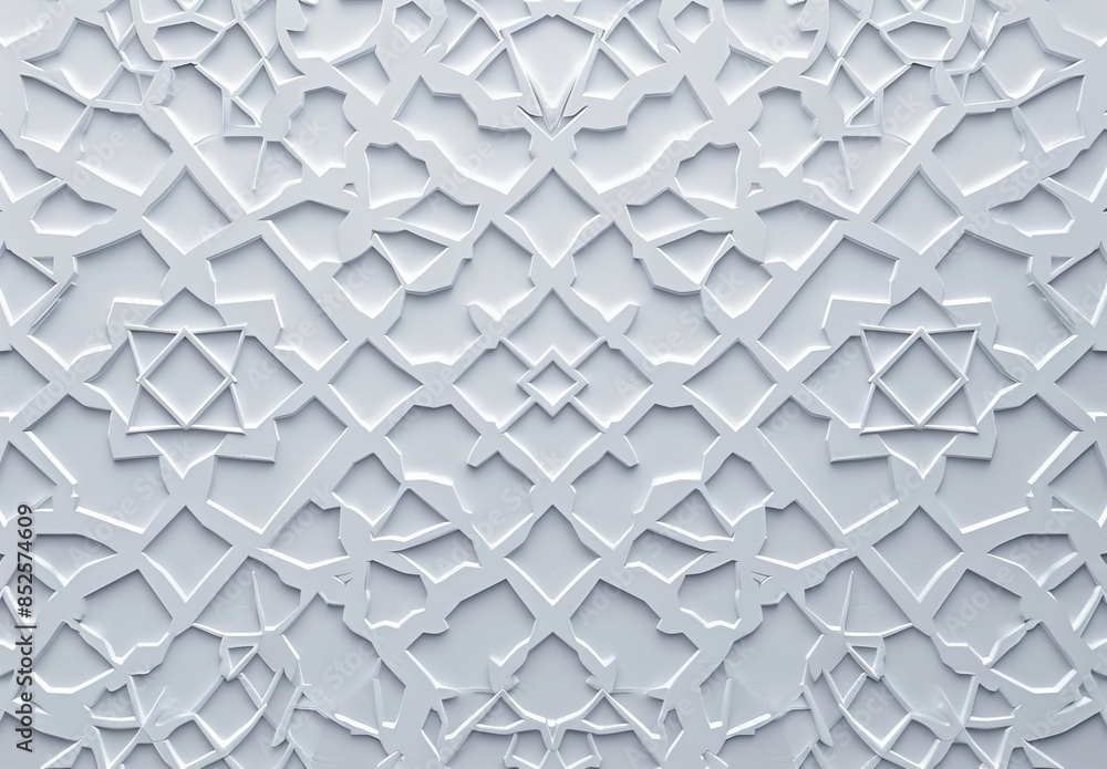 Poster light gray background with subtle islamic geometric patterns