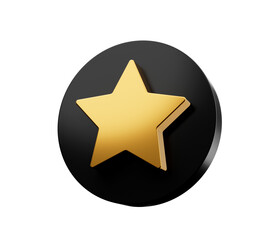 Gold star icon in cartoon style. 3d Illustration Black round key button
