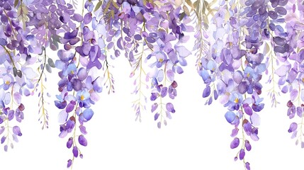 Watercolor wisteria clipart with cascading purple blooms.