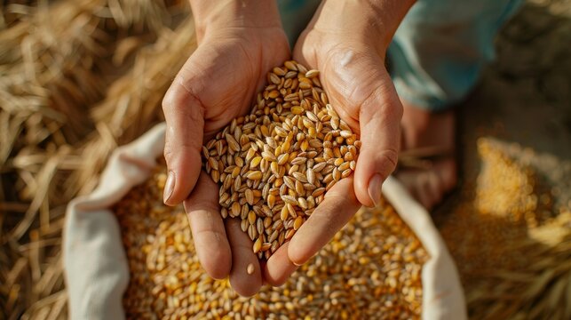 Hands Holding Wheat Grains