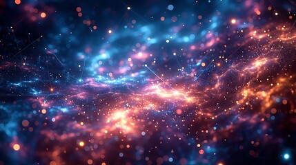 Fototapeta premium A mesmerizing view of stars forming constellations with thin connecting lines over a dark celestial background. The scene showcases bright stars linked by delicate lines, set against a deep