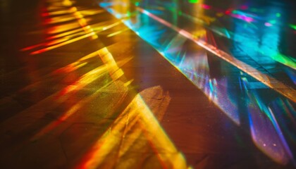Close-up of light refracting through a prism, forming a spectrum of colors, ideal for themes of abstract photography and the beauty of light