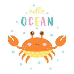 childish card with cartoon crab