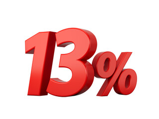 3d Red 13% Thirteen Percent Sign 3d illustration

