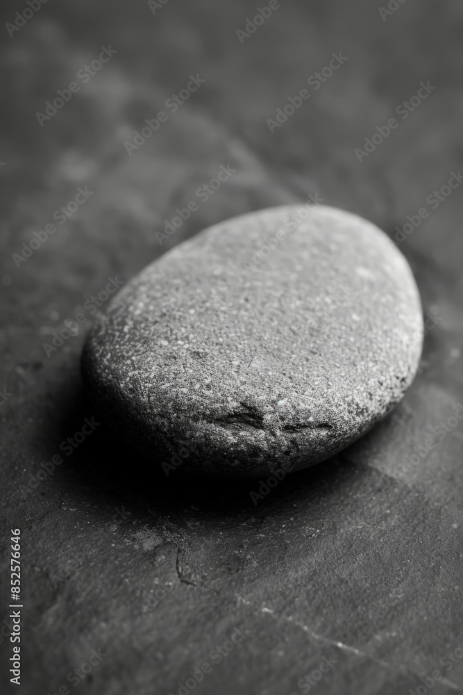Poster Minimalistic close-up of a smooth pebble on a monochrome background, highlighting its natural shape and texture, suitable for serene and calm-themed 