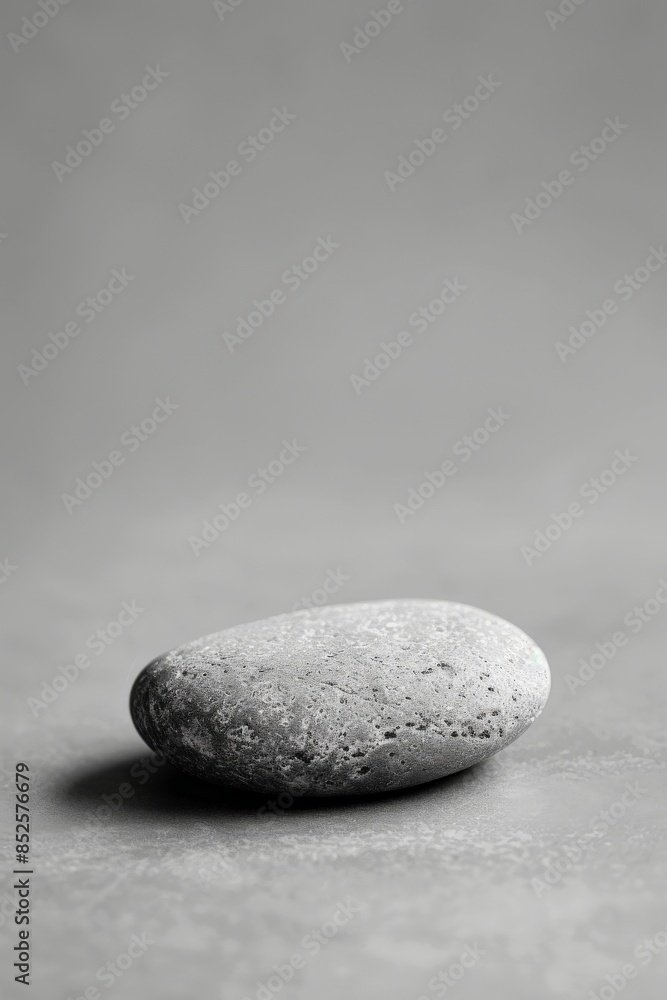 Poster minimalistic close-up of a smooth pebble on a monochrome background, highlighting its natural shape 
