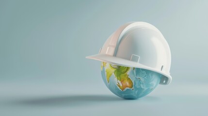 Earth wearing a safety helmet, symbolizing global workplace safety for World Day of Safety and Health at Work, promoting health and safety awareness