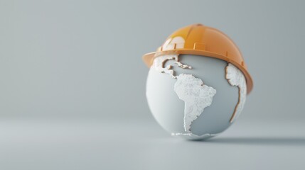 Earth wearing a safety helmet, symbolizing global workplace safety for World Day of Safety and Health at Work, promoting health and safety awareness