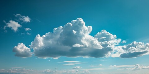 Fluffy white cumulus clouds against a vivid blue sky, creating a tranquil atmosphere