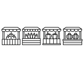 Naklejka premium vegetable farmer market harvest icons symbol vector design simple black white color illustration sets