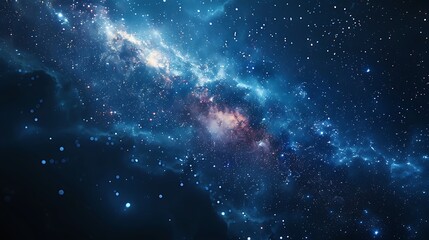 Fototapeta premium A tranquil night sky scene with stars sparkling over a dark gradient background. The gradient transitions from indigo to black, featuring sparkling stars that create a serene and magical atmosphere. 