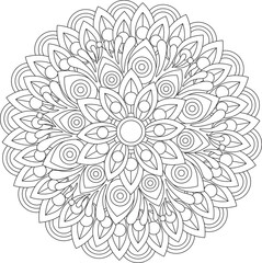 Geometric Floral Flower Botanical Detailed Mandala Adult Coloring Page Intricate Circular Pattern Zentangle