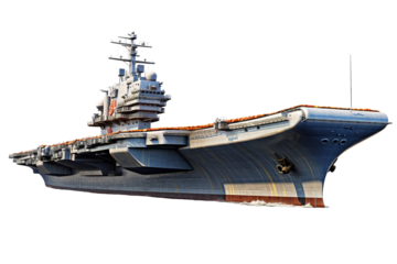 The Mighty Gray Steel Colossus, a Floating City of Power, Under a Sunny Sky on a Clear PNG or White Background.