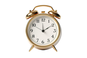 Golden Hour Alarm Clock With Elegant Design and Classic Time on a Clear PNG or White Background.
