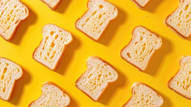 Red bread slices pattern on a yellow backdrop