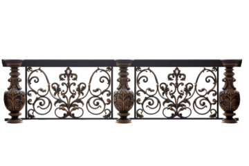 Ornate Iron Railing With Gilded Accents Adorns a Classic Balcony on a Clear PNG or White Background.