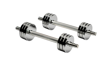 Fototapeta premium A Pair of Shiny Chrome Dumbbells Ready for a Strength Training Workout on a Clear PNG or White Background.