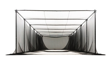 A Black Netted Cage for Practicing Sports at a Training Facility on a Clear PNG or White Background.