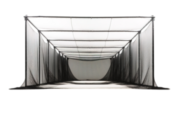 A Black Netted Cage for Practicing Sports at a Training Facility on a Clear PNG or White Background.