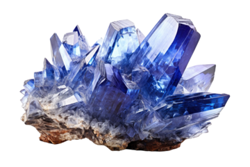 A Symphony of Blue: A Vibrant Crystal Cluster Glistens in the Light on a Clear PNG or White Background.