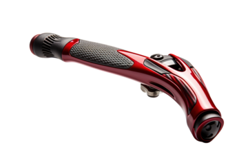 A Crimson Curve of Performance: The Precision Engineering of a Red Bicycle Brake Lever on a Clear PNG or White Background.