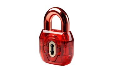 A Crimson Lock Against a White Canvas: A Study in Simplicity and Security on a Clear PNG or White Background.