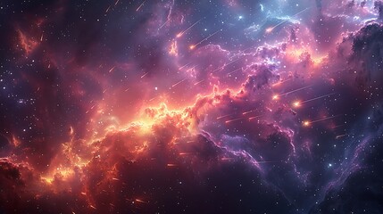 An abstract design of animated shooting stars crossing a galactic outer space background. The vibrant colors of nebulas and distant galaxies provide a stunning cosmic backdrop.