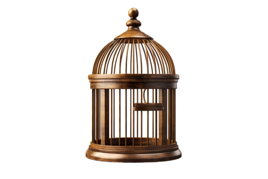 A Wooden Birdcage Awaits Its Feathered Friend on a Clear PNG or White Background.