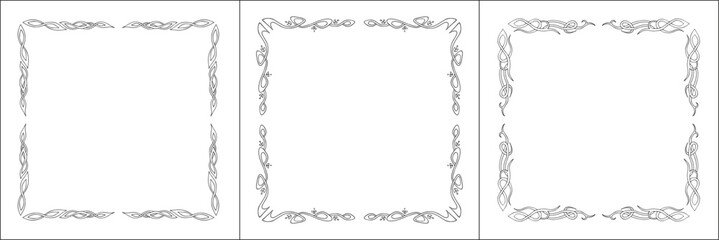 Elegant black and white frame with Scandinavian ornament, decorative border, corners for greeting cards, banners, business cards, invitations, menus. Isolated vector illustration.	