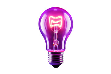 A Glowing Purple Lightbulb Against A White Background on a Clear PNG or White Background.