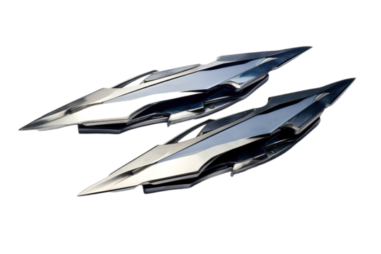 Two Metallic Blades in a White Studio Setting on a Clear PNG or White Background.