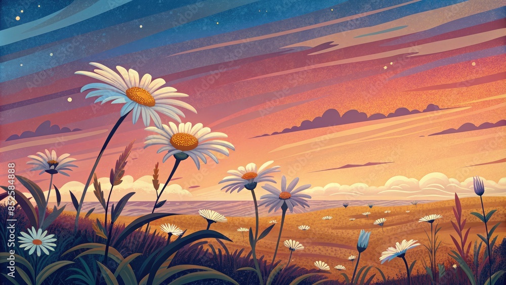 Canvas Prints Daisies Swaying in the Wind at Sunset