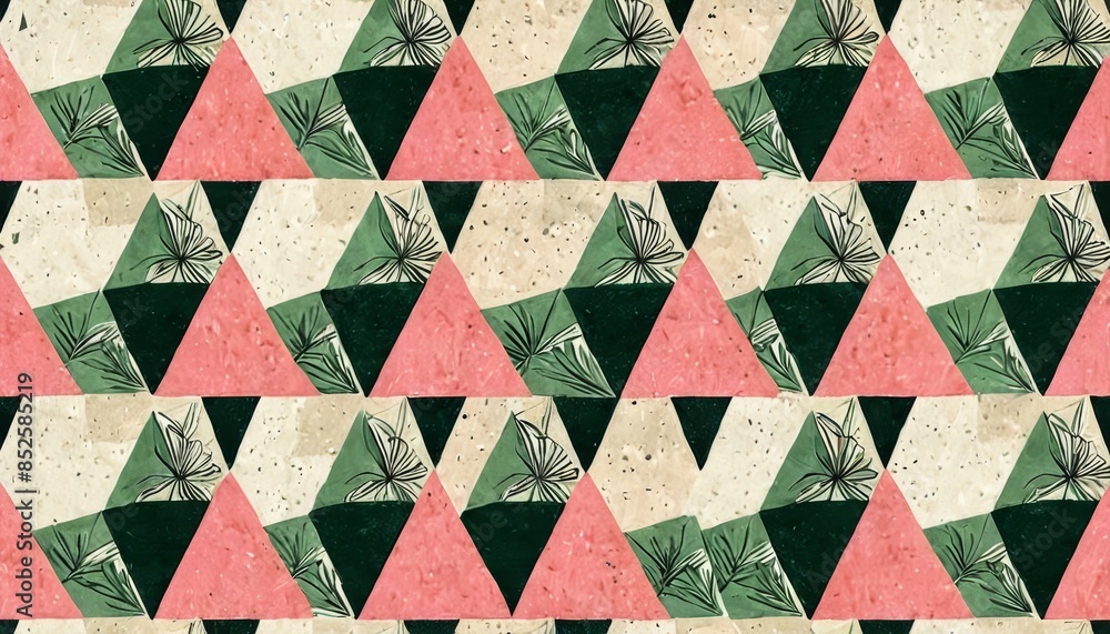 Poster a soothing pattern of pastel-colored triangles interspersed with delicate botanical elements. the so