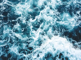 Obraz premium Beautiful ocean water, top view, high resolution photography, stock photo, The ocean water is clear and blue, with waves crashing on the shore