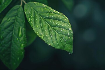 Leaf And Water Drop. Fresh Green Leaf with Water Drops on Natural Background