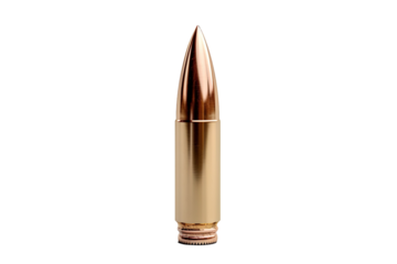 A Single Bullet Stands Tall Against a White Background on a Clear PNG or White Background.