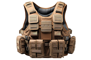 Tactical Gear Ready For Action: A Well-Equipped Vest With Multiple Pouches on a Clear PNG or White Background.