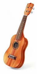 Ukelele. Acoustic Ukulele Musical Instrument with White Strings on Isolated Wood Background