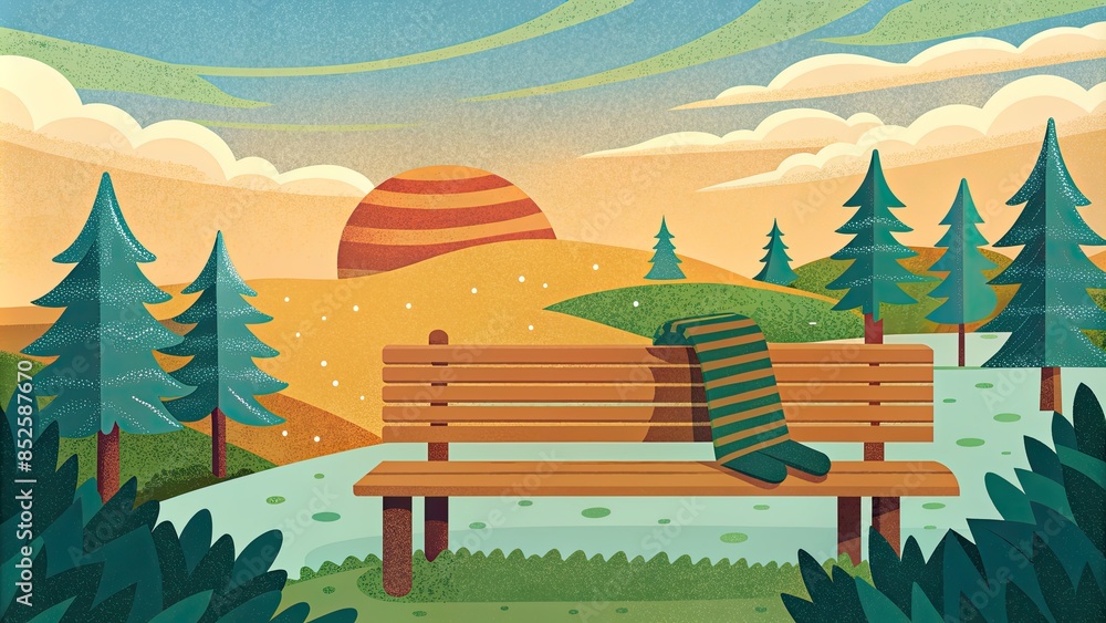 Canvas Prints Bench Overlooking a Sunset Forest Scene