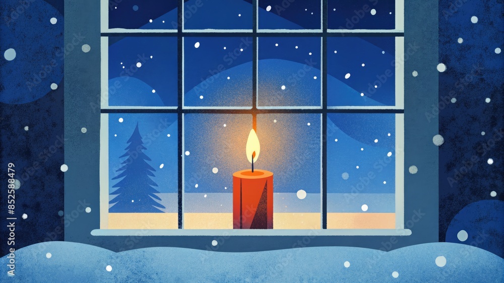 Canvas Prints Candle in a Window on a Snowy Night