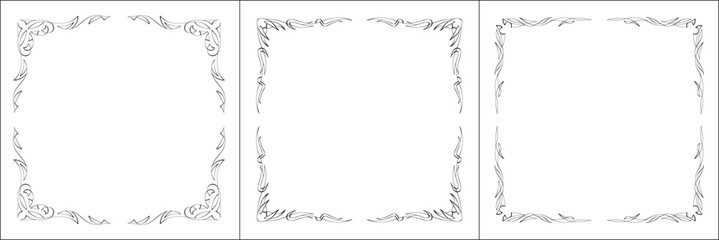 Set of three thin vector decorative frames. Black and white. Vector frame for all sizes and formats. Isolated vector illustration.	
